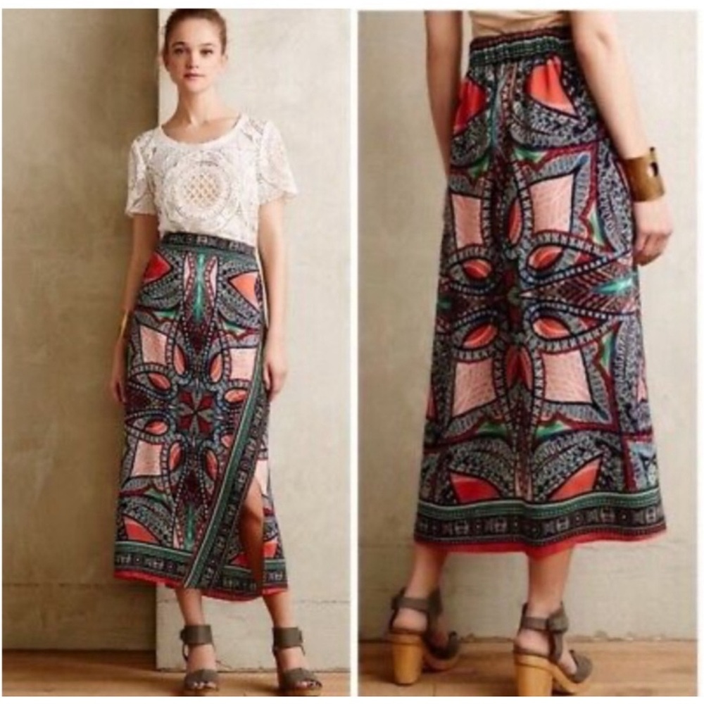 Anthropologie Maeve Silk Skirt with Slit